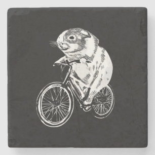 Dessous-de-verre En Pierre Croquis mignon Bicyclette de porc Guinée Cute Or