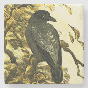 Dessous-de-verre En Pierre Crow vintage Perché sur une branche Theo van Hoyte