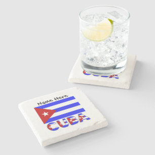 Dessous-de-verre En Pierre Cuba et drapeau cubain bleu clair personnalisé