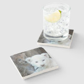 Dessous-de-verre En Pierre Cube Lion Blanc (Côté)