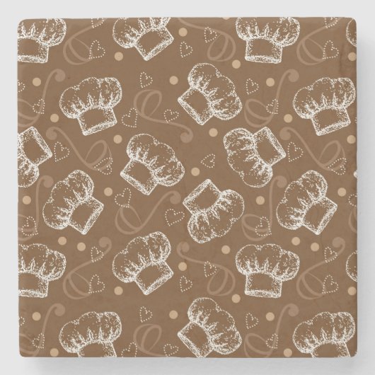 Dessous-de-verre En Pierre Cuisson du motif avec le casquette de chef (Devant)