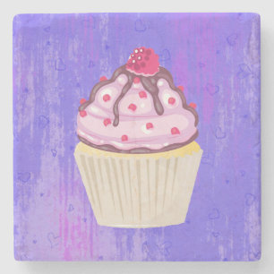 Dessous-de-verre En Pierre Cupcake sucré avec framboise sur le dessus