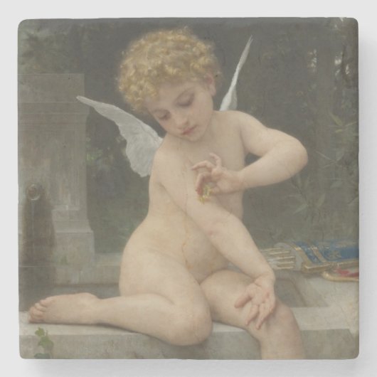 Dessous-de-verre En Pierre Cupidé avec papillon (par Bouguereau) (Devant)