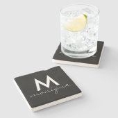 Dessous-de-verre En Pierre Cursive gris moderne de monogramme (Côté)