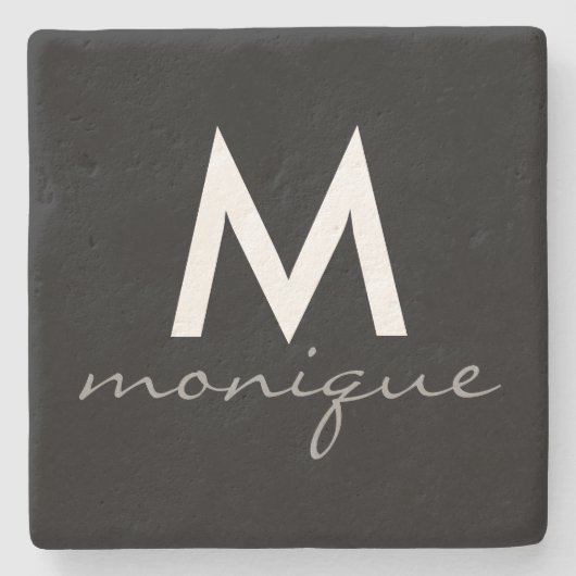 Dessous-de-verre En Pierre Cursive gris moderne de monogramme (Devant)