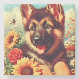 Dessous-de-verre En Pierre Cute berger allemand Peinture de chiot