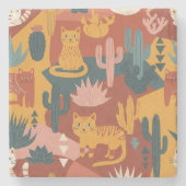 Dessous-de-verre En Pierre Cute Boho Desert Cats Cactus Succulent Pattern (Devant)