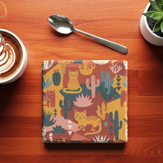 Dessous-de-verre En Pierre Cute Boho Desert Cats Cactus Succulent Pattern