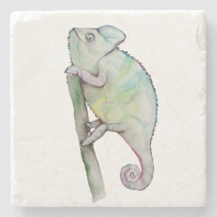 Dessous-de-verre En Pierre Cute caméléon peint en aquarelle