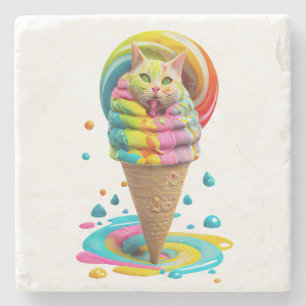 Dessous-de-verre En Pierre Cute Cat Ice Cream Cone coloré