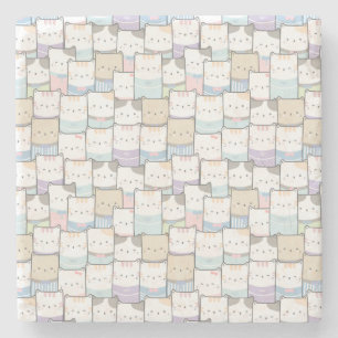 Dessous-de-verre En Pierre Cute Doodle Kitten Visages Motif