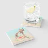 Dessous-de-verre En Pierre Cute Giraffe Aquarelle Maman & Bébé (Côté)