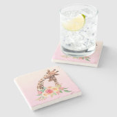 Dessous-de-verre En Pierre Cute Giraffe Aquarelle Maman & Bébé (Côté)