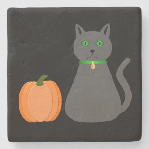 Dessous-de-verre En Pierre Cute Halloween Chat et Citrouille