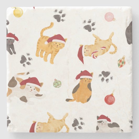 Dessous-de-verre En Pierre Cute Holiday Cat Pattern (Devant)
