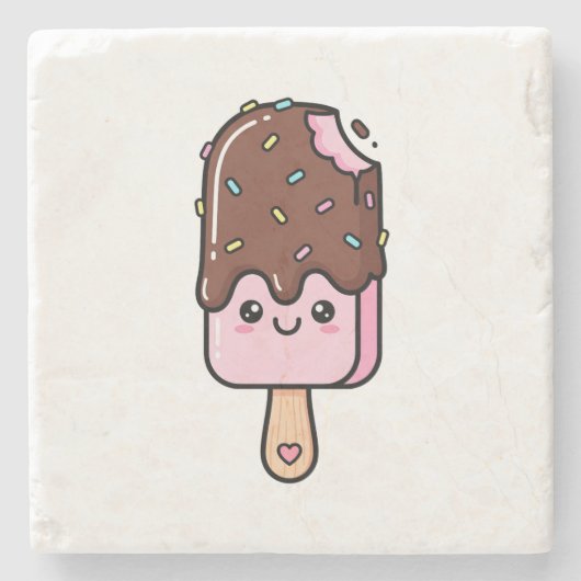 Dessous-de-verre En Pierre Cute Kawaii Smiling Popsicle (Devant)