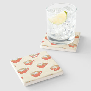 Dessous-de-verre En Pierre Cute Latte Art dans le Motif de Mugs de café rouge