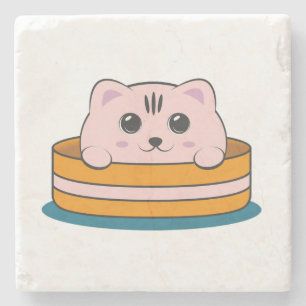 DESSOUS-DE-VERRE EN PIERRE CUTE LITTLE PINK KITTEN DANS UN BOWL A BROWN