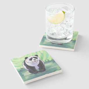 Dessous-de-verre En Pierre Cute ours Panda sur vert