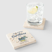 Dessous-de-verre En Pierre Cute Owl & Joyeux Noël Typographie (Côté)