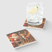 Dessous-de-verre En Pierre Cute Père Noël et Reindeer (Côté)