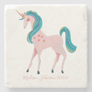 Dessous-de-verre En Pierre Cute Unicorn rose Girl dessous de verre en pierre