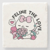 Dessous-de-verre En Pierre Cute Valentine's Cat Design - Feline the Love (Devant)