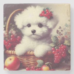 Dessous-de-verre En Pierre Cute Vintage Bichon Frisé Peinture