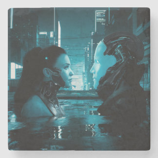 Dessous-de-verre En Pierre Cyberpunk Girl Et Android