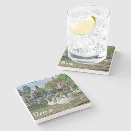 Dessous-de-verre En Pierre Cygnes blancs à Bruges (Côté)