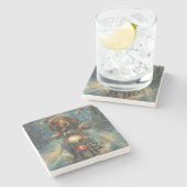 Dessous-de-verre En Pierre Dachshund Chien équitation moto Noël (Côté)