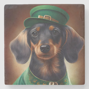 Dessous-de-verre En Pierre Dachshund Dog en tenue de la Saint Patrick