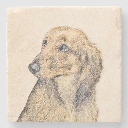 Dessous-de-verre En Pierre Dachshund (Longhaerien) Peinture - Art Chien origi (Devant)