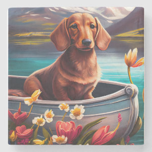 Dessous-de-verre En Pierre Dachshund sur une pagaie : une aventure Pittoresqu