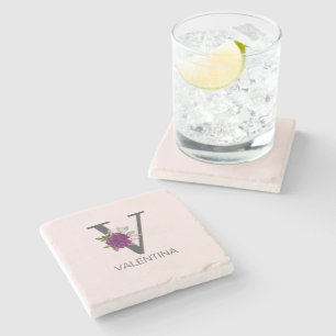 Dessous-de-verre En Pierre Dahlia Bourguignon Alphabet Floral Lettre Monogram
