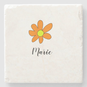 Dessous-de-verre En Pierre Daisy abstrait jaune orange ajouter un nom de text