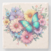 Dessous-de-verre En Pierre Daisy Flowers with a Beautiful Butterfly (Devant)