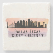 Dessous-de-verre En Pierre Dallas TX Skyline Latitude et Longitude (Devant)