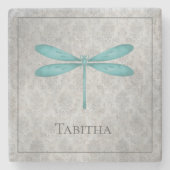 Dessous-de-verre En Pierre Damas de libellule turquoise (Devant)