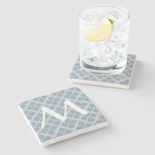 Dessous-de-verre En Pierre Damas marocain gris avec Monogramme
