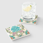 Dessous-de-verre En Pierre Damask Floral Patterns Plum Turquoise (Côté)