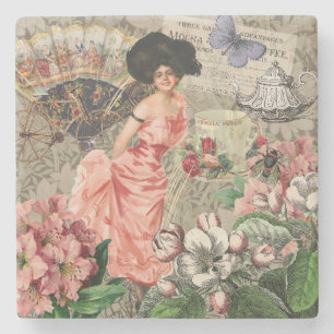 Dessous-de-verre En Pierre Dame de café femme victorienne rose riche robe