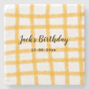 Dessous-de-verre En Pierre damier jaune noir ajouter nom date anniversaire 