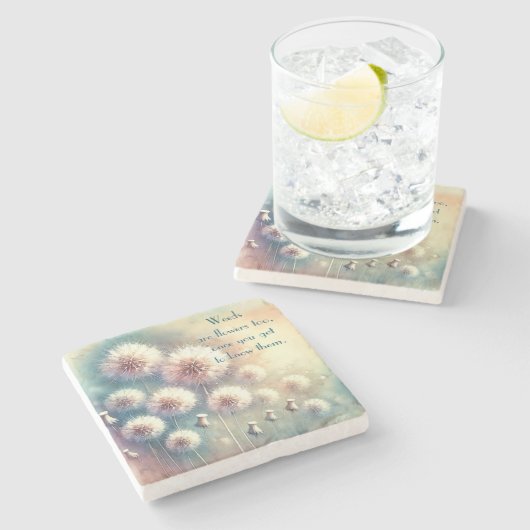 Dessous-de-verre En Pierre Dandelion Blowball & Quote	 (Côté)