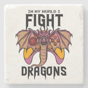 Dessous-de-verre En Pierre Dans Mon Monde, Je Lutte Contre Les Dragons