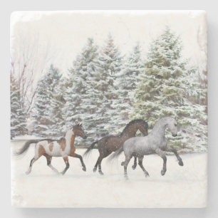 Dessous-de-verre En Pierre Dashing Through the Snow - Running Horses