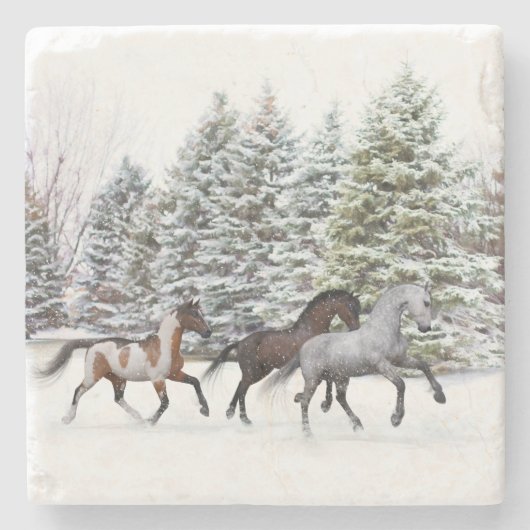Dessous-de-verre En Pierre Dashing Through the Snow - Running Horses (Devant)