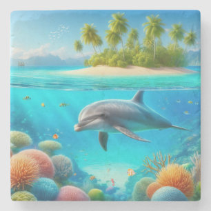 Dessous-de-verre En Pierre Dauphin sous-marin coloré tropical/hawaïen