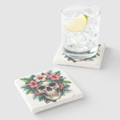 Dessous-de-verre En Pierre Décay tropicale : Fleur et os (Côté)