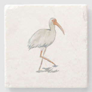 Dessous-de-verre En Pierre Décor Côtier Ibis Blanc